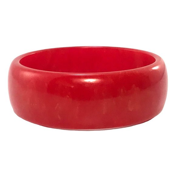 Unbranded Jewelry - Vintage Wide Marbled Cherry Red Bakelite Bangle Bracelet 1930s - 1940s